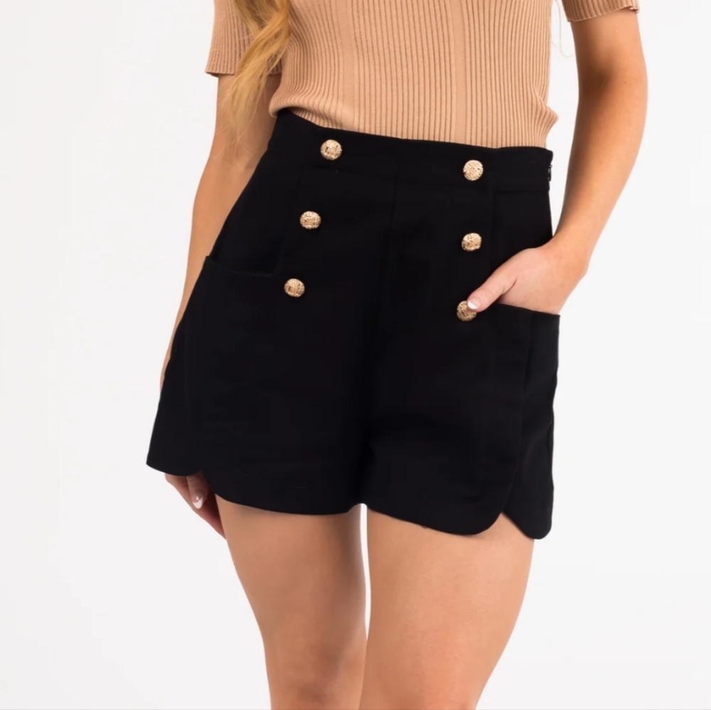 Entro Boutique Corduroy Black Front Pocket Shorts with Gold Buttons